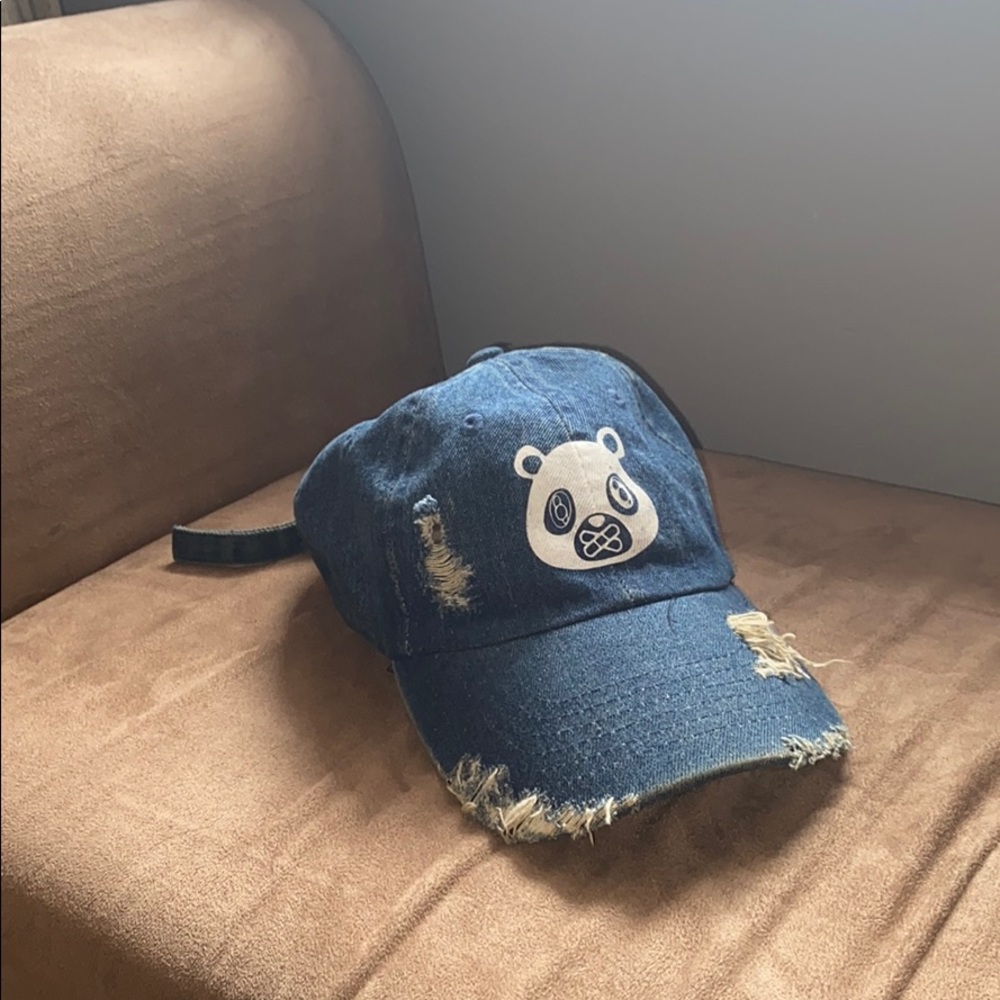 Distressed Denim Kanye Bear Strapback Cap